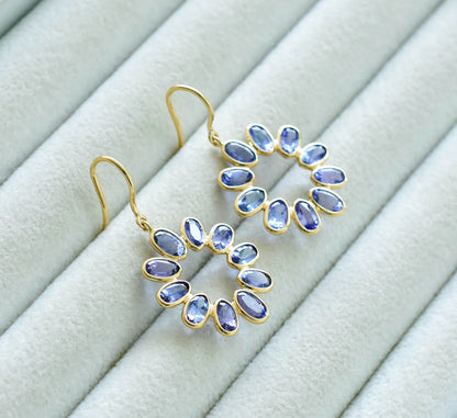 18K gold tanzanite cluster earrings with pear-shaped stones
