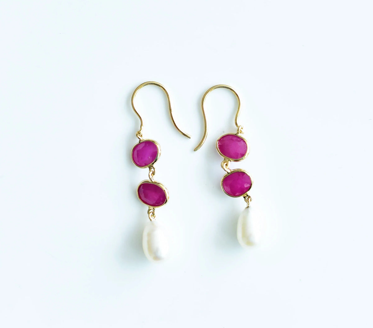 18K gold ruby and pearl drop earrings