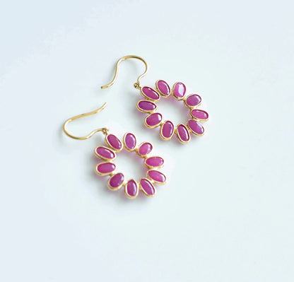 18K gold ruby flower cluster stud earrings