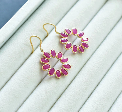 18K gold ruby flower cluster stud earrings
