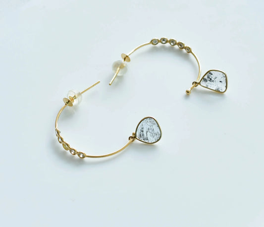 18K gold hoop earrings with diamond and diamond polki accents