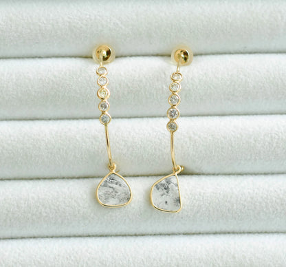18K gold hoop earrings with diamond and diamond polki accents