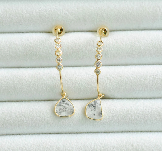 18K gold hoop earrings with diamond and diamond polki accents