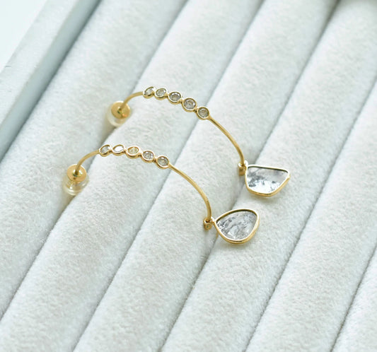 18K gold hoop earrings with diamond and diamond polki accents
