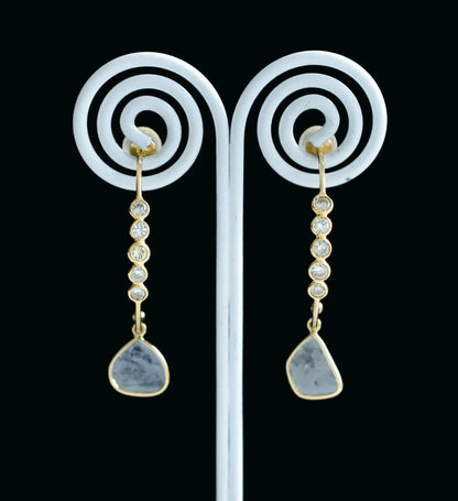 18K gold hoop earrings with diamond and diamond polki accents