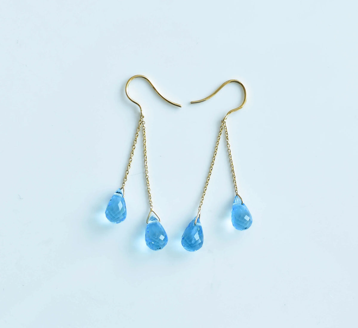 18K gold blue topaz briolette threader earrings