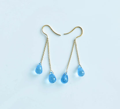 18K gold blue topaz briolette threader earrings