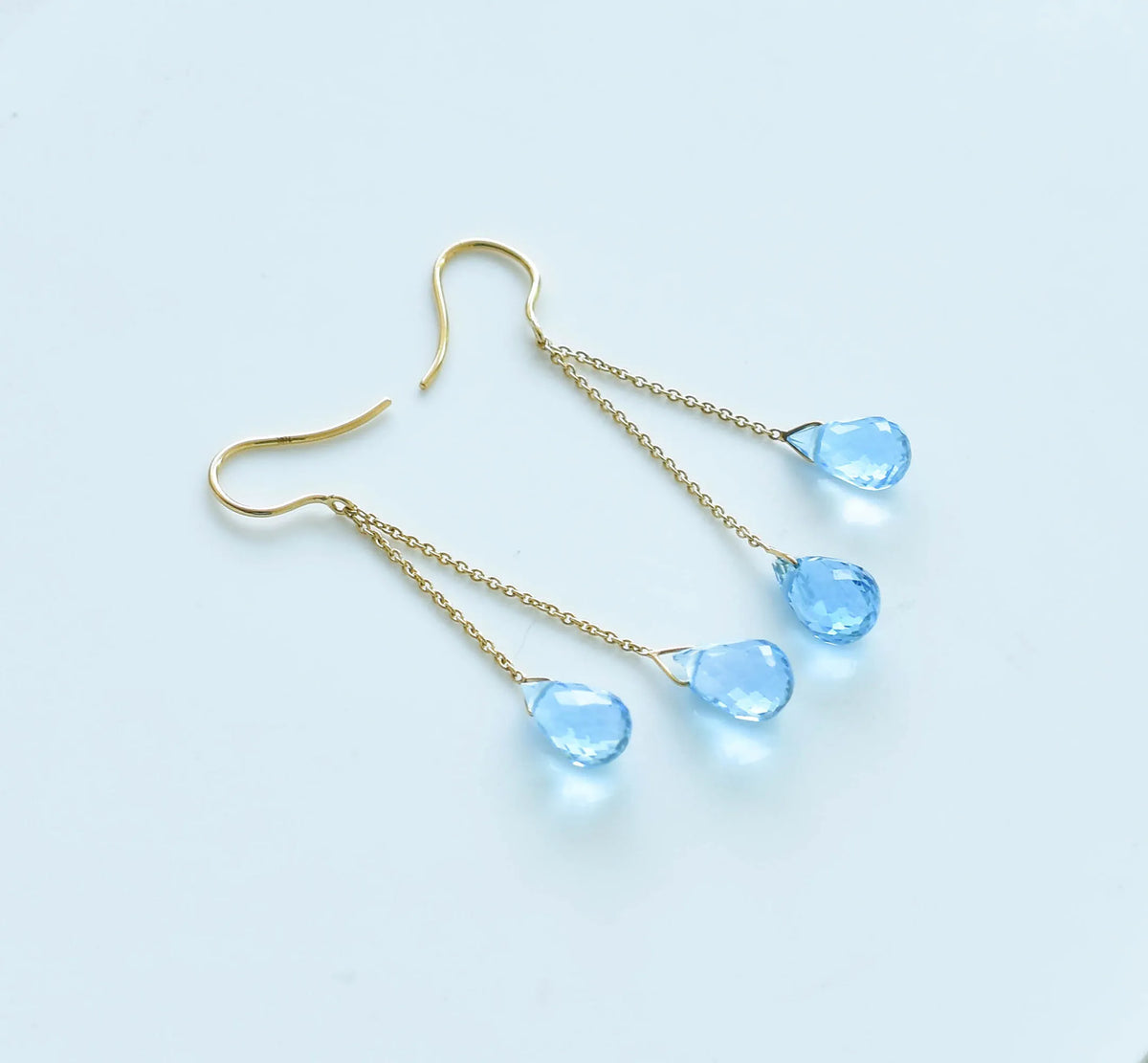 18K gold blue topaz briolette threader earrings