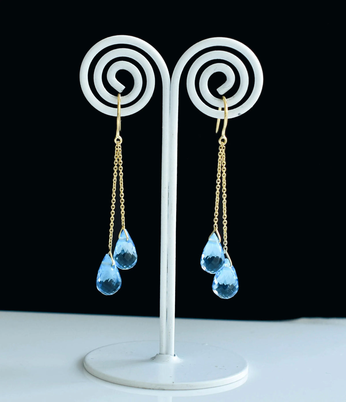 18K gold blue topaz briolette threader earrings