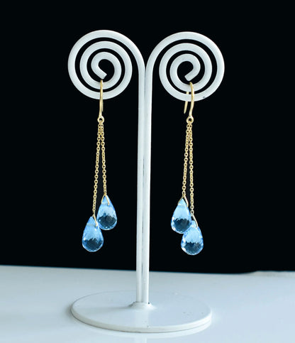 18K gold blue topaz briolette threader earrings