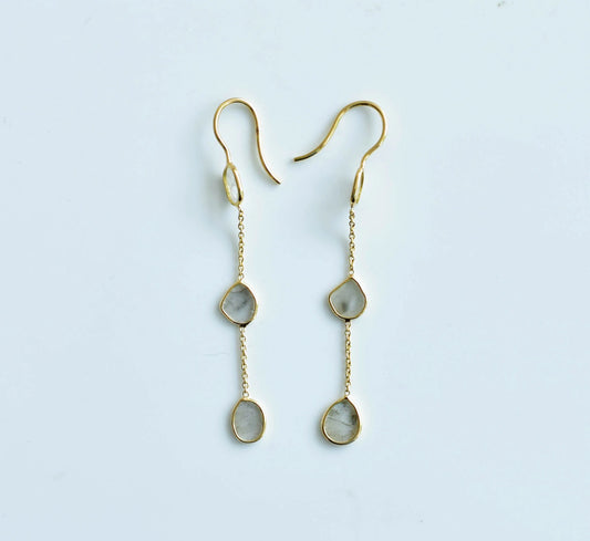 18K gold drop earrings with blue sapphire and opal cabochon