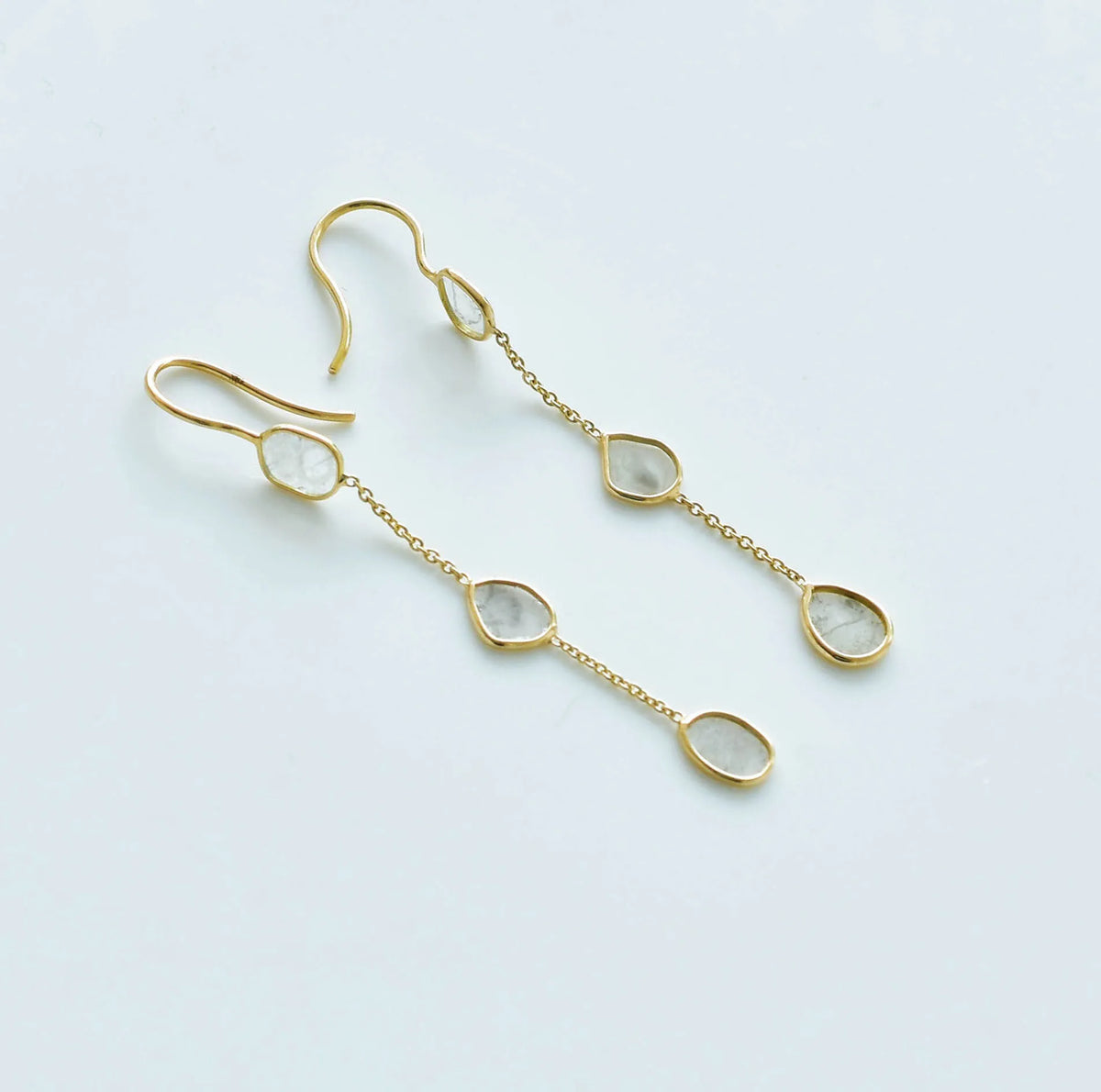 18K gold drop earrings with blue sapphire and opal cabochon
