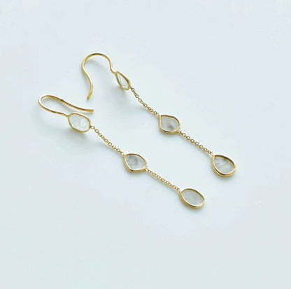 18K gold drop earrings with blue sapphire and opal cabochon