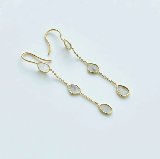 18K gold drop earrings with blue sapphire and opal cabochon