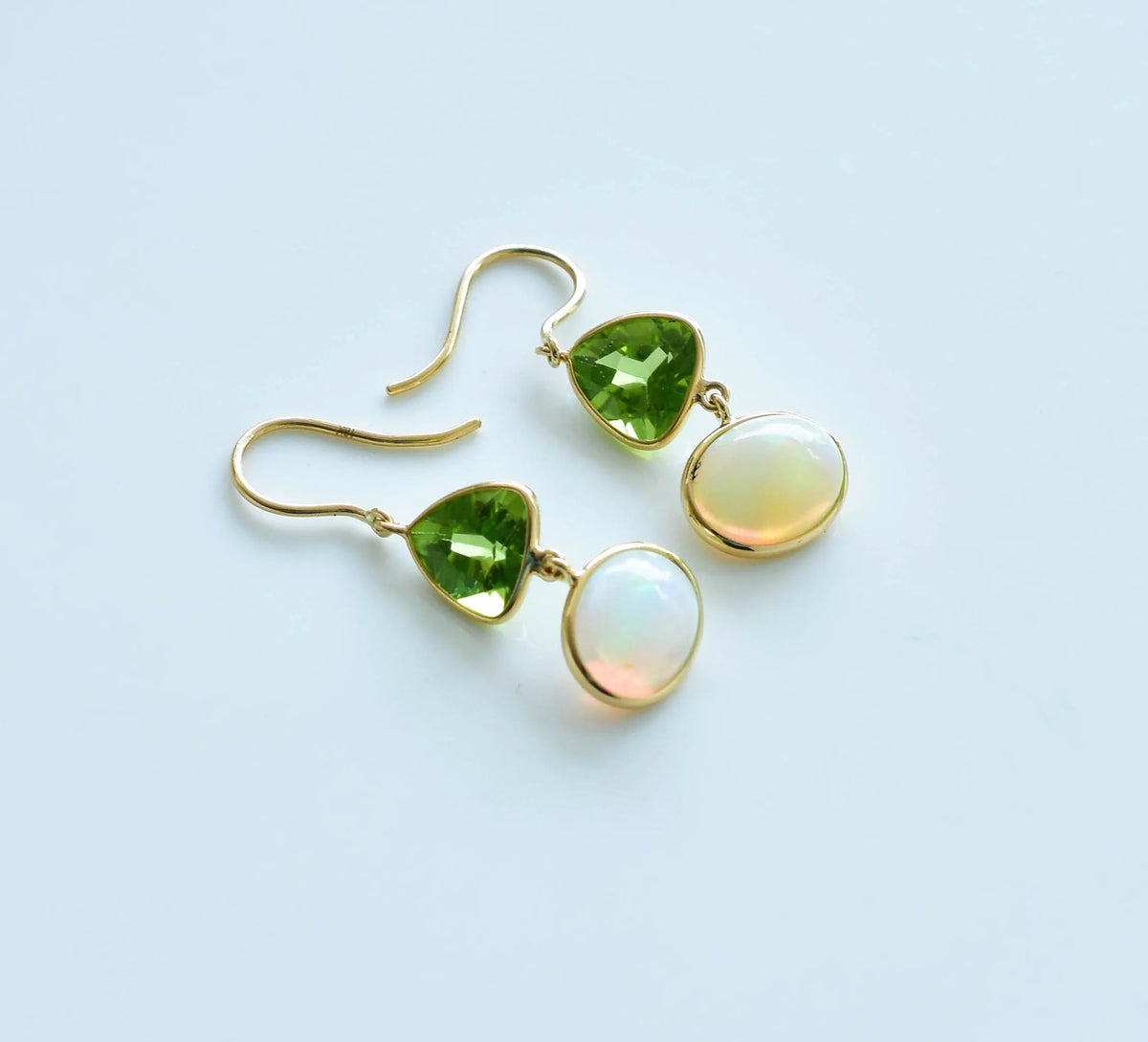 18K gold ruby flower cluster drop earrings with chain-suspended ruby