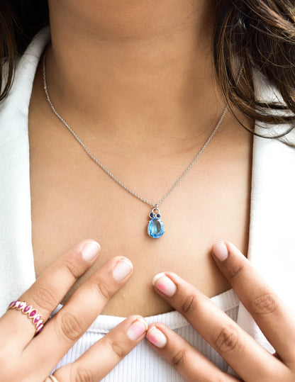 Genuine Blue Gemstone Solitaire Pendant Necklace in Silver – Handmade Statement Fine Jewelry