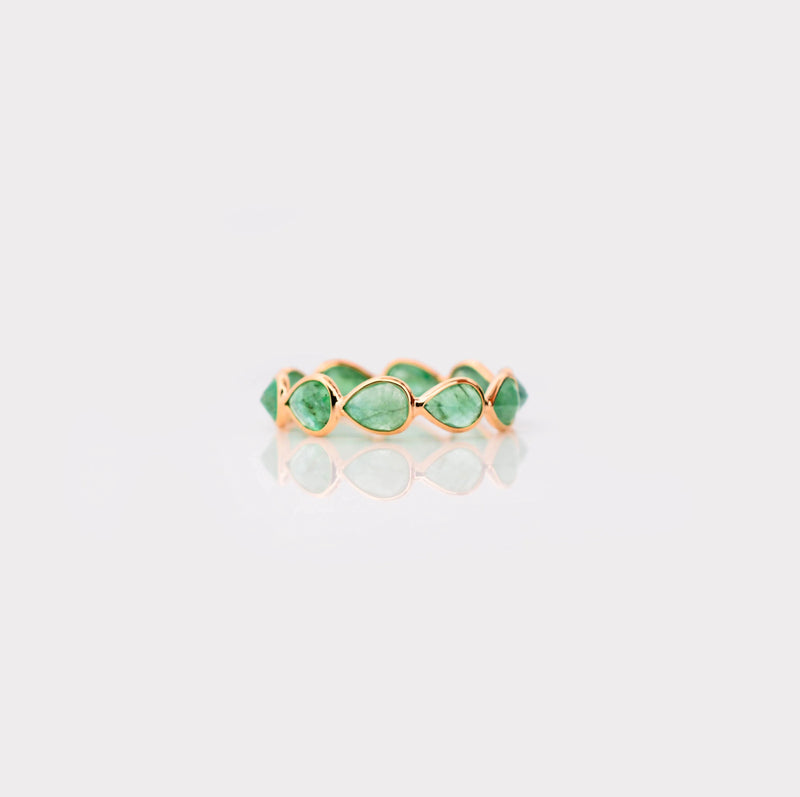 18K Gold Emerald Pear Wave Eternity Ring
