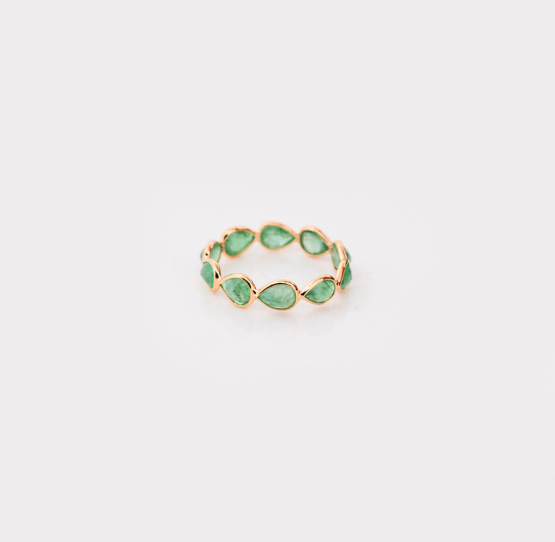 18K Gold Emerald Pear Wave Eternity Ring