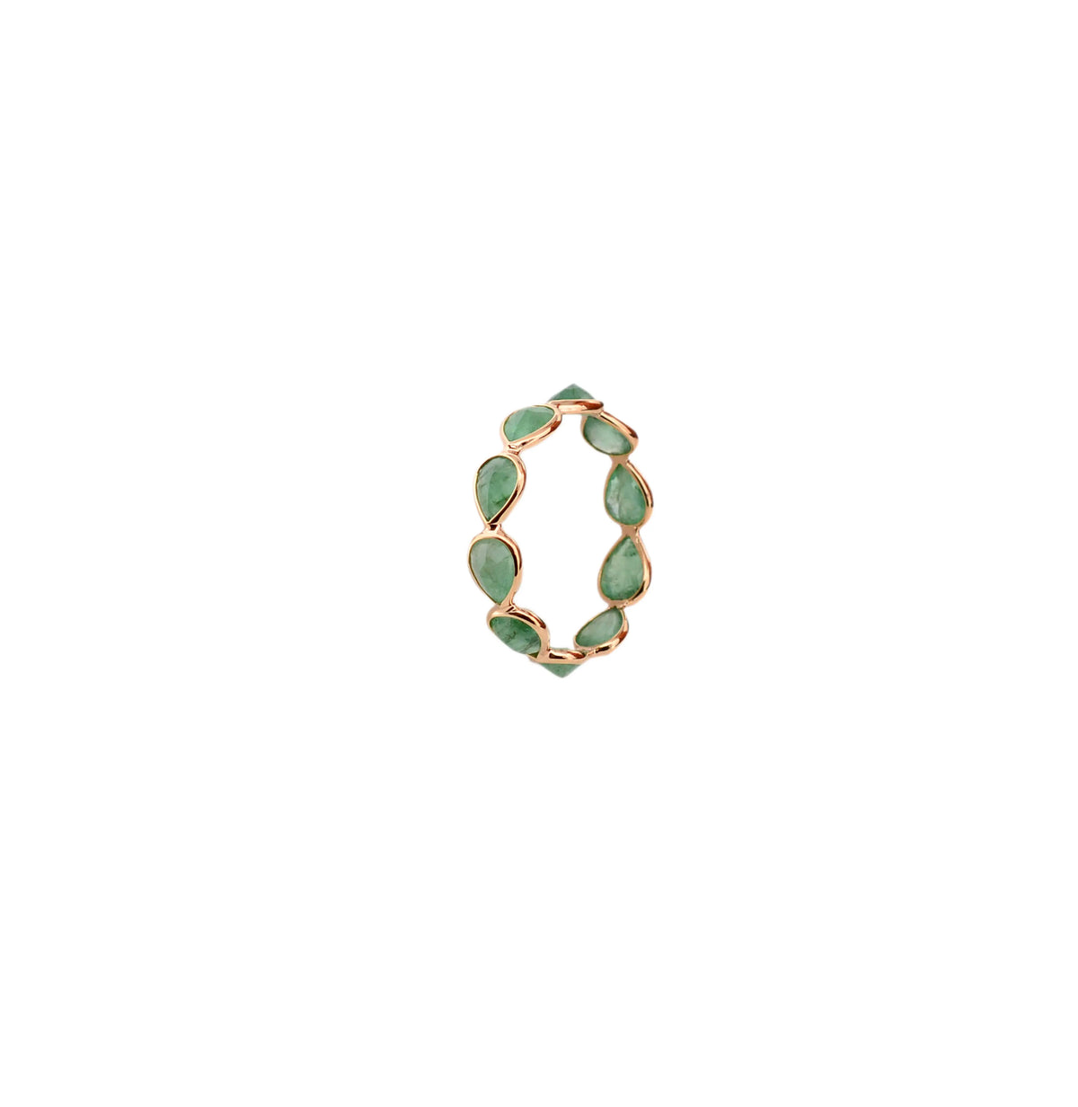 18K gold eternity ring with alternating pear-cut emeralds