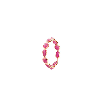 18K gold eternity ring with alternating round and pear-cut rubies