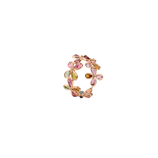 18K gold ring with pear-cut multicolor tourmaline in a floral cluster design