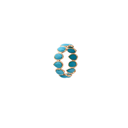 18K gold eternity ring with bezel-set pear and oval turquoise cabochons