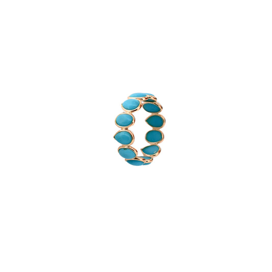 18K gold eternity ring with bezel-set pear and oval turquoise cabochons