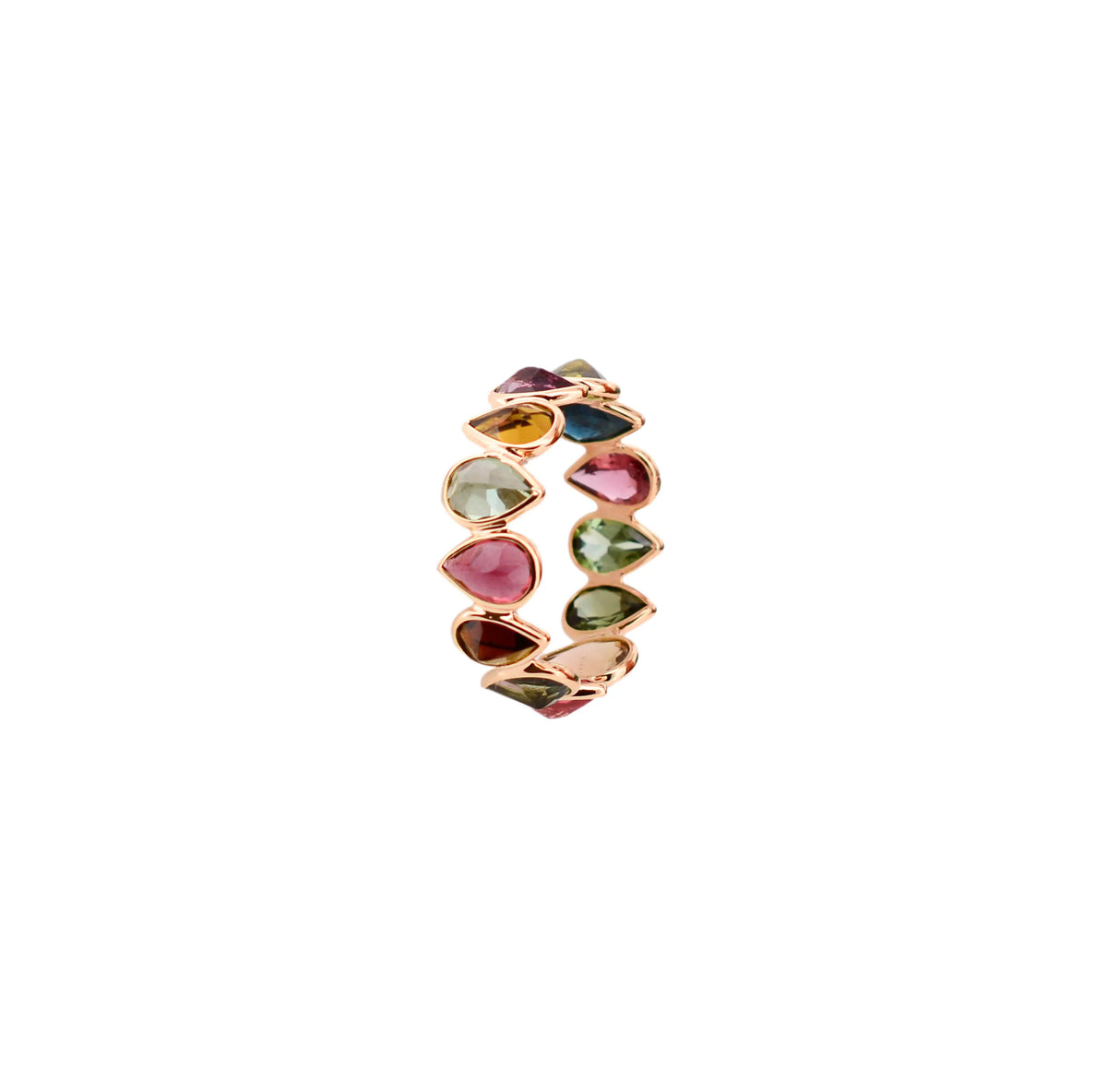 18K gold eternity ring with multicolor pear-cut tourmaline stones