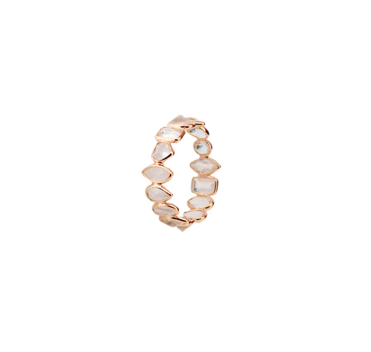 18K gold eternity ring with mixed-cut rainbow moonstone stones