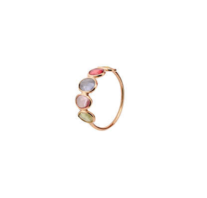 18K gold five stone ring with bezel-set multicolor sapphires