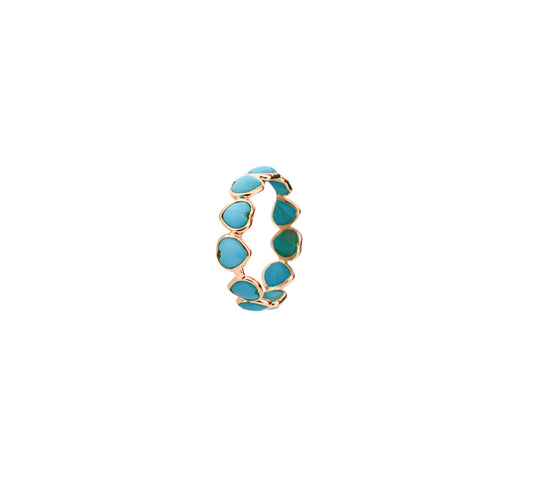 18K gold eternity ring with heart-shaped turquoise cabochon stones