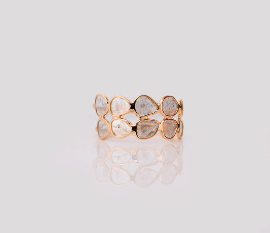 18K gold double row ring set with irregular diamond polki slices