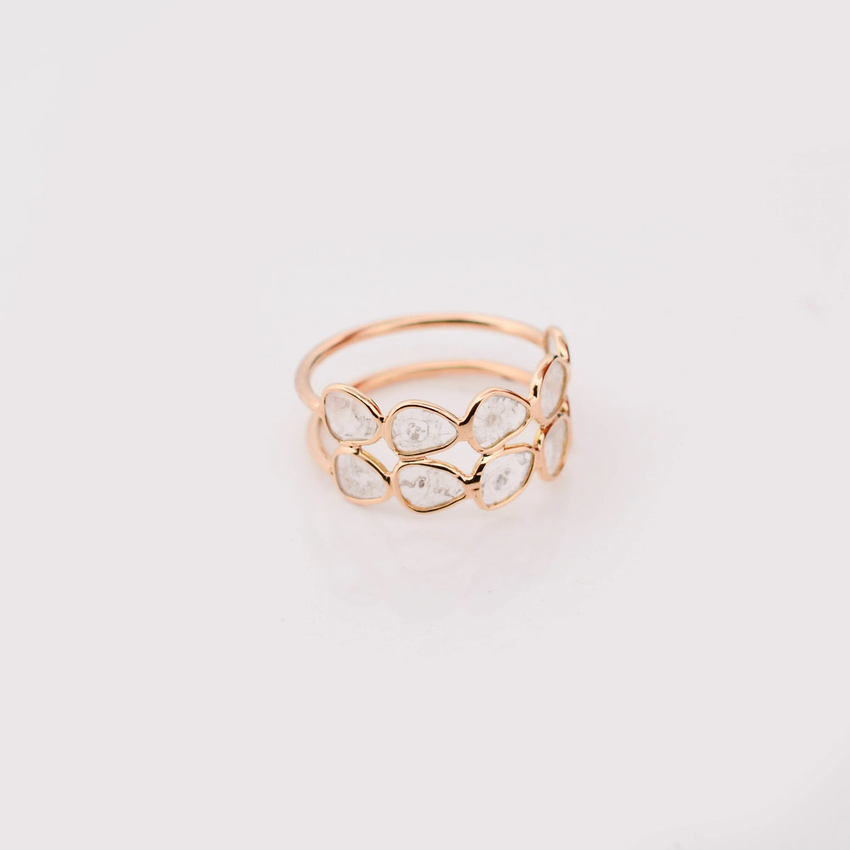 18K gold double row ring set with irregular diamond polki slices