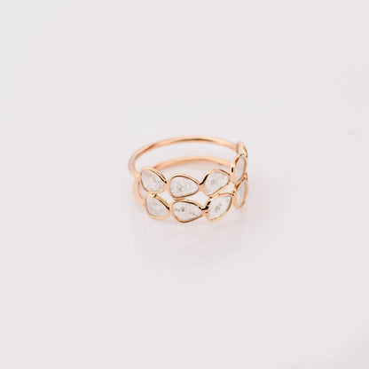 18K gold double row ring set with irregular diamond polki slices