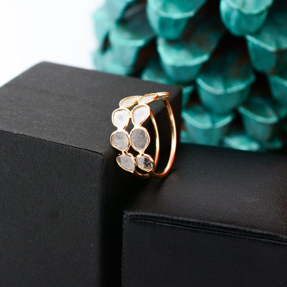 18K gold double row ring set with irregular diamond polki slices