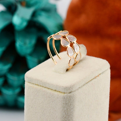 18K gold double row ring set with irregular diamond polki slices