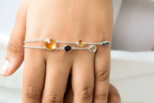 Genuine Citrine Multi Gemstone Cluster Pendant Necklace in Silver – Handmade Statement Jewelry