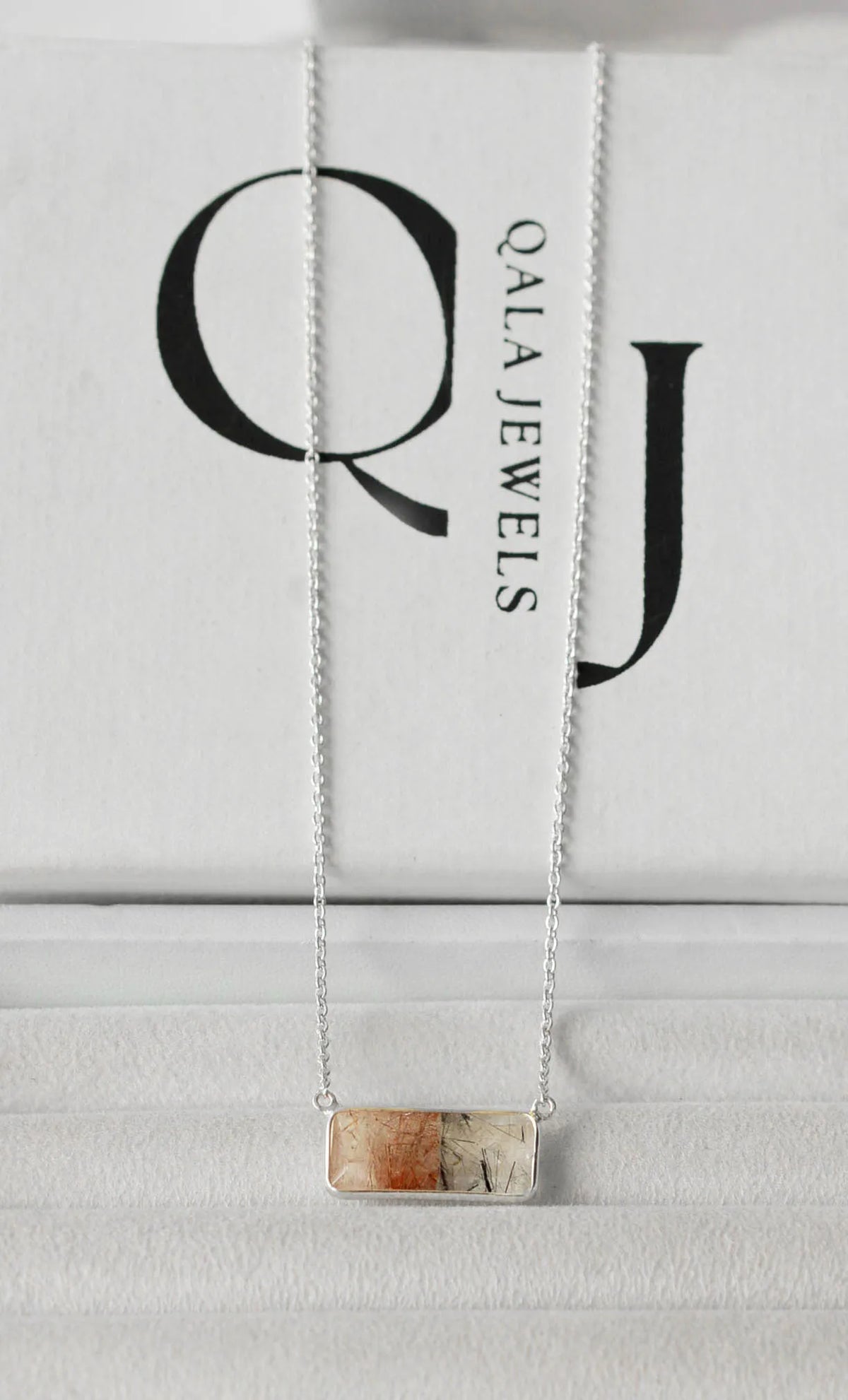 Two-Stone Gemstone Bar Pendant Necklace in Silver – Handmade Minimal Design
