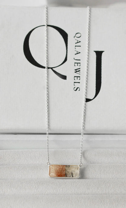 Two-Stone Gemstone Bar Pendant Necklace in Silver – Handmade Minimal Design