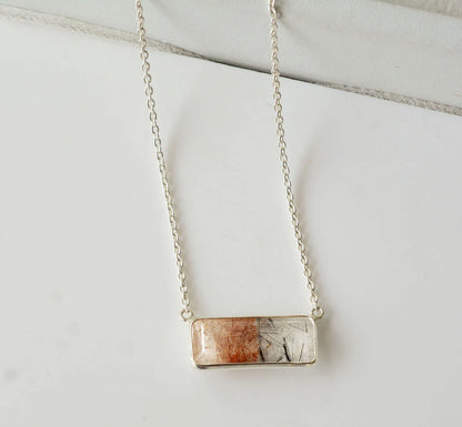 Two-Stone Gemstone Bar Pendant Necklace in Silver – Handmade Minimal Design