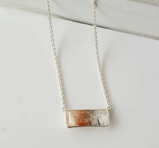 Two-Stone Gemstone Bar Pendant Necklace in Silver – Handmade Minimal Design