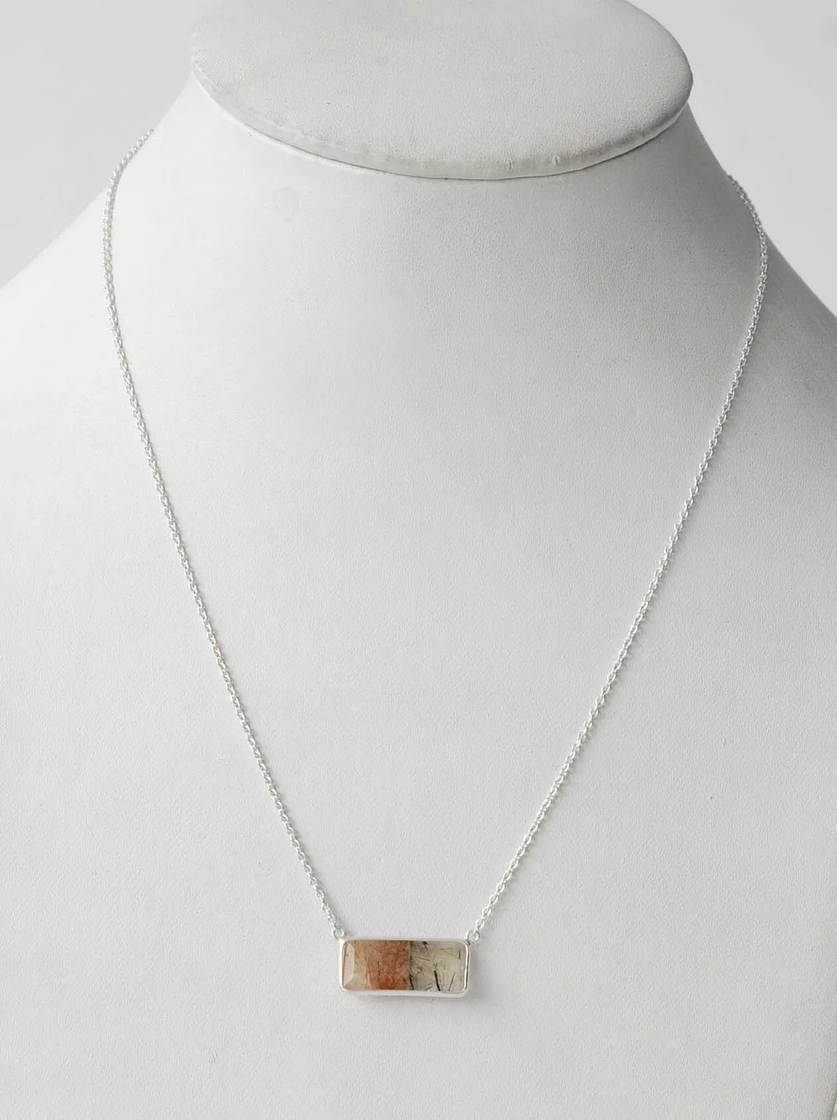 Two-Stone Gemstone Bar Pendant Necklace in Silver – Handmade Minimal Design