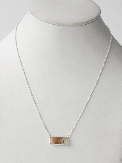 Two-Stone Gemstone Bar Pendant Necklace in Silver – Handmade Minimal Design