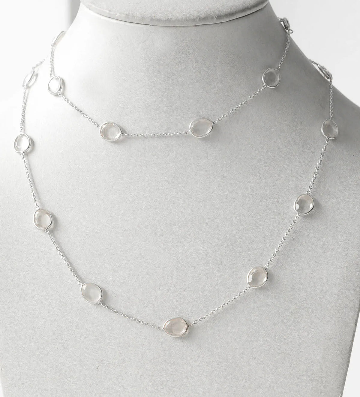 Natural Rose Quartz Bezel Chain Necklace in Silver – Handmade Statement Gemstone Jewelry
