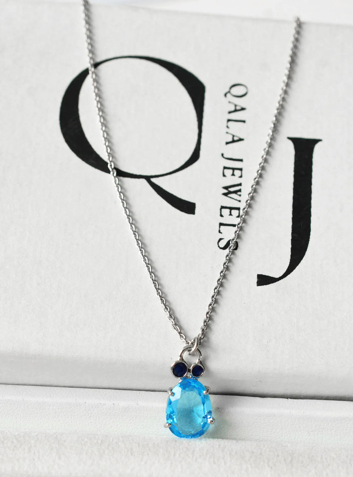 Genuine Blue Gemstone Solitaire Pendant Necklace in Silver – Handmade Statement Fine Jewelry