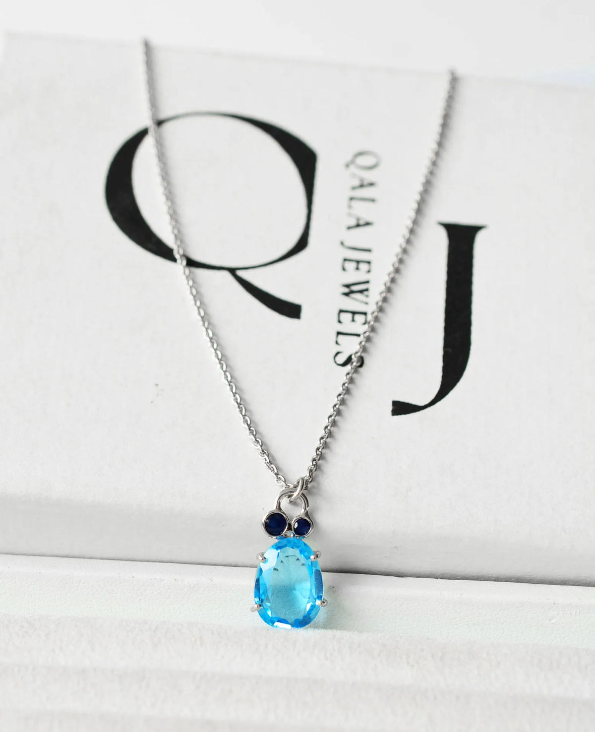 Genuine Blue Gemstone Solitaire Pendant Necklace in Silver – Handmade Statement Fine Jewelry