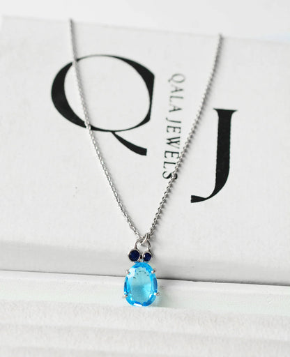 Genuine Blue Gemstone Solitaire Pendant Necklace in Silver – Handmade Statement Fine Jewelry