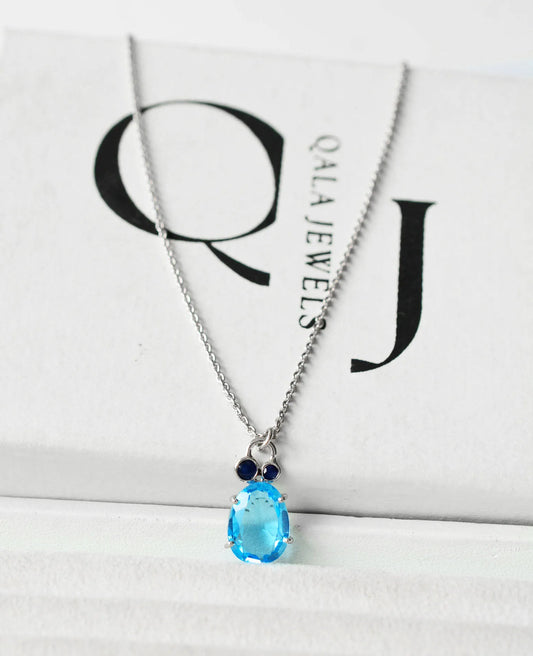 Genuine Blue Gemstone Solitaire Pendant Necklace in Silver – Handmade Statement Fine Jewelry
