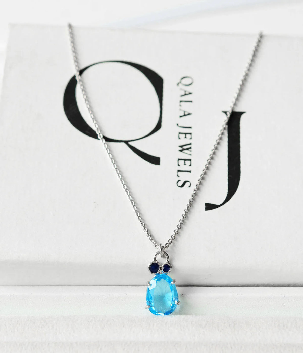 Genuine Blue Gemstone Solitaire Pendant Necklace in Silver – Handmade Statement Fine Jewelry