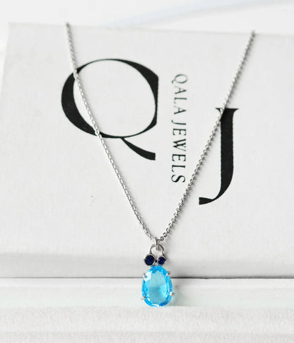 Genuine Blue Gemstone Solitaire Pendant Necklace in Silver – Handmade Statement Fine Jewelry